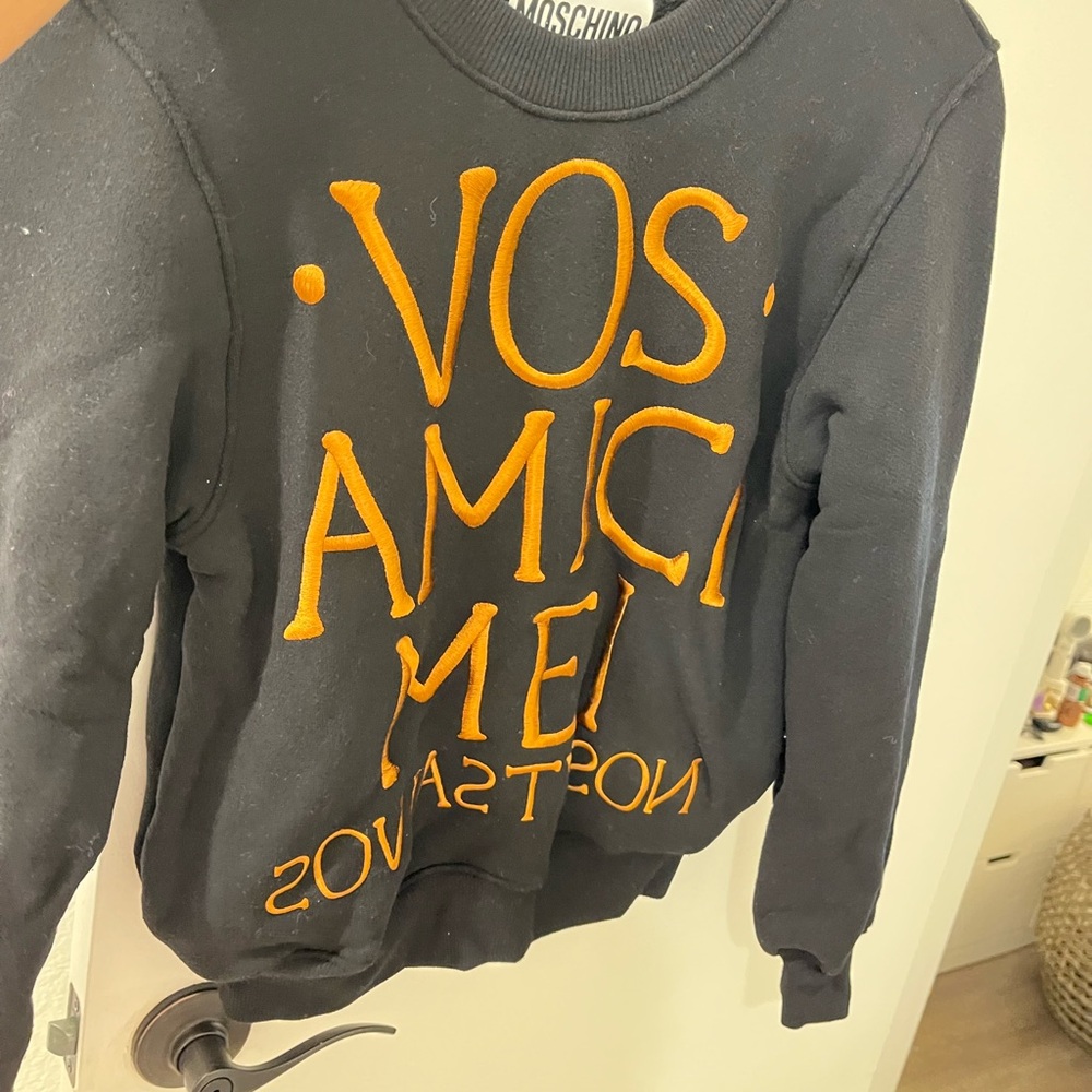 Moschino Black Pullover with Vibrant Orange Text
